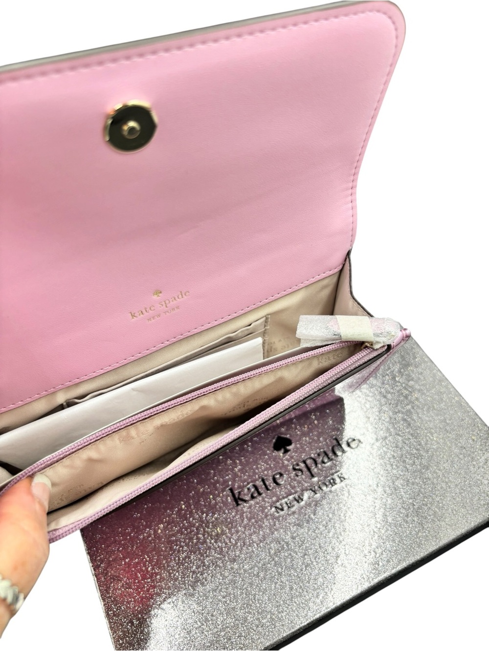 Kate Spade New York Metallic Pink Patent Clutch Wristlet + Gift Box - Picture 8 of 8
